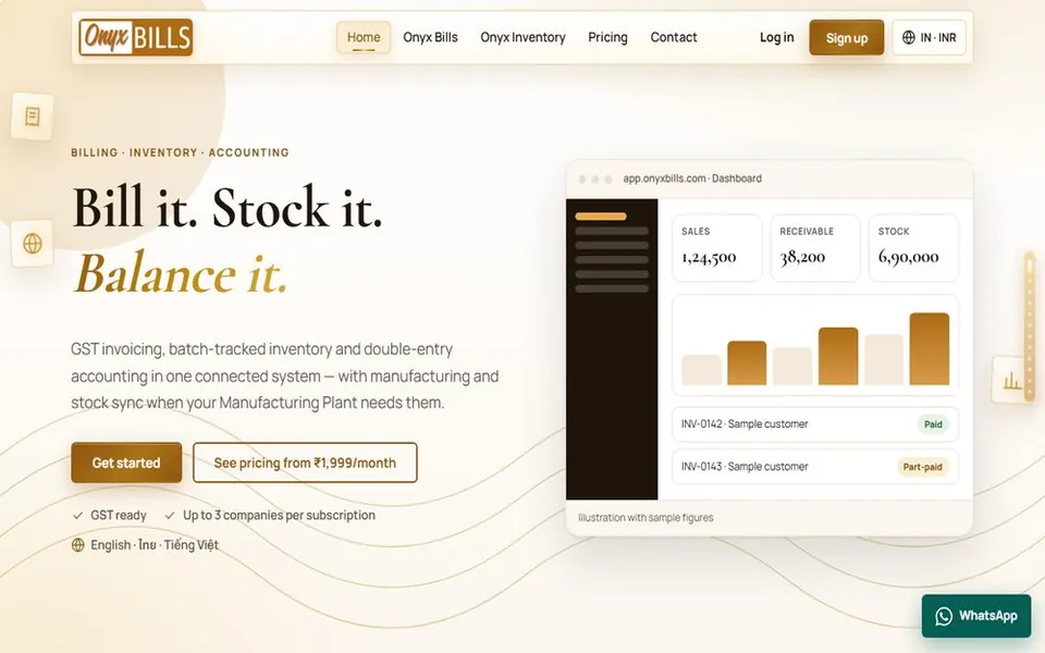 Screenshot of Onyx Bills