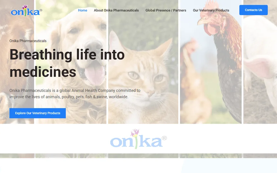 Screenshot of the Onika Pharma website