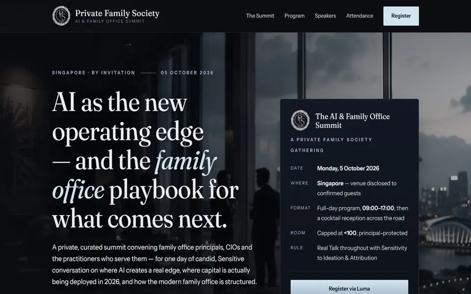 Screenshot of the Private Family Society website